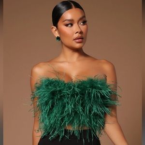 Asalia feathered top - emerald green fashion nova